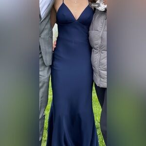 Elegant Navy Blue Spaghetti Strap Dress